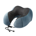 Blaues Nackenkissen aus Memory-Schaum, ergonomisch, ideal für Reisen und Komfort.