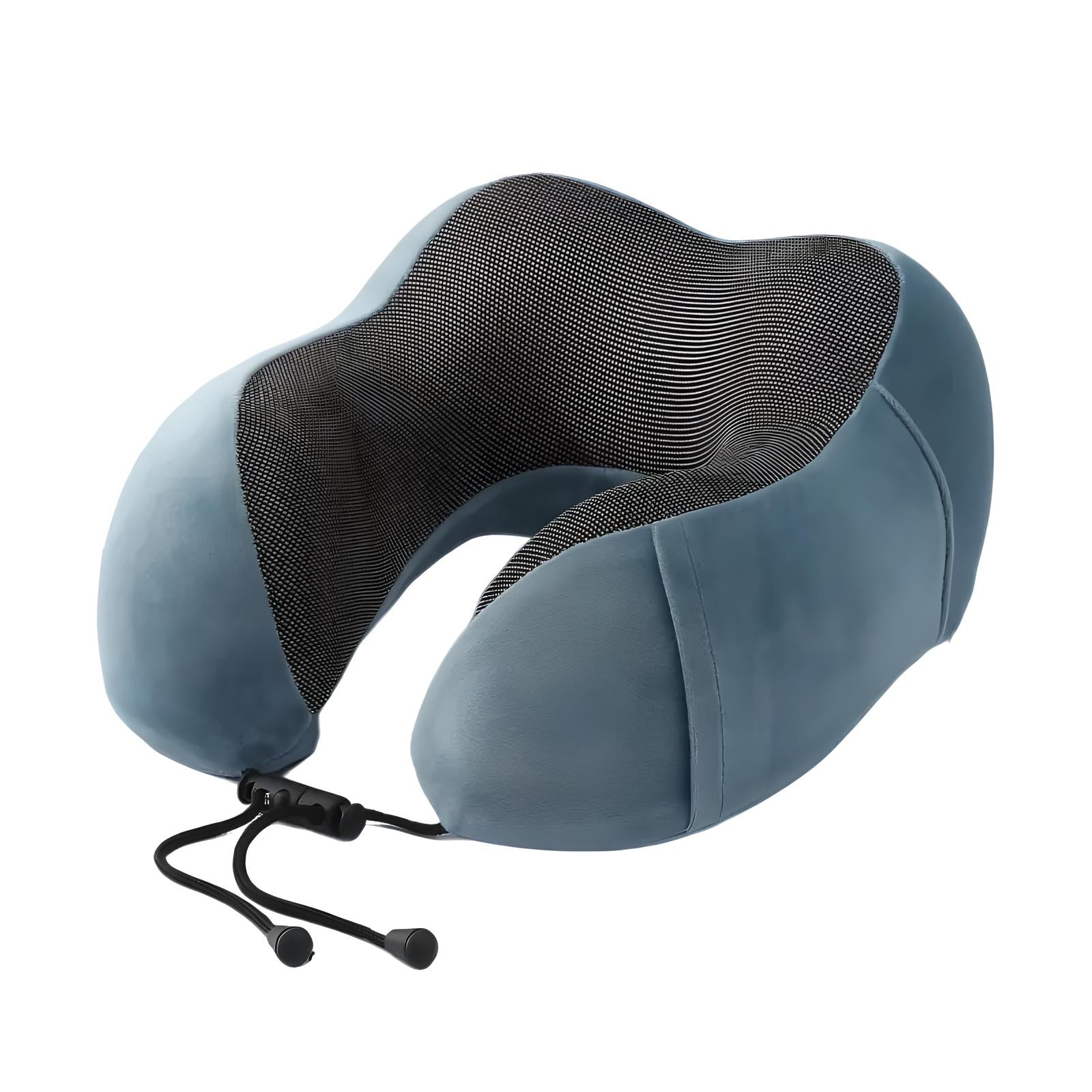 Blaues Nackenkissen aus Memory-Schaum, ergonomisch, ideal für Reisen und Komfort.