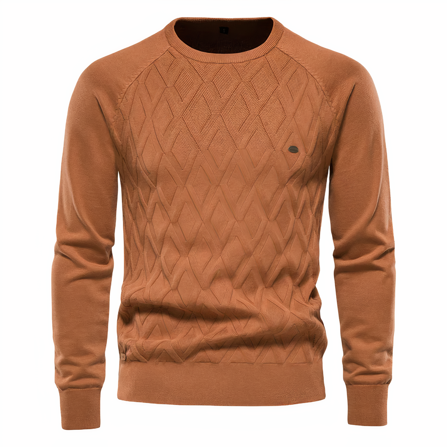Herrenpullover in Braun, Strickmuster, Rundhalsausschnitt, Langarm. Stilvoller Strickpullover, ideal für Herbstmode und Freizeitkleidung.
