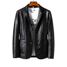 Herren-Lederjacke mit Revers, Business-Stil, PU-Blazer, koreanisches Design, schlanke Passform, modisch, ideal für elegante Anlässe.