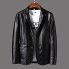 Herren Lederjacke, schwarzes PU-Material, modischer Blazer im koreanischen Stil, schlankes Design, ideal für Business und Freizeit.