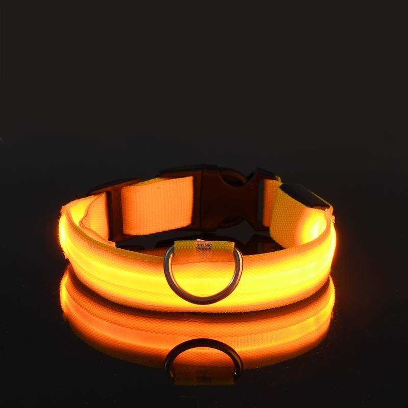 Leuchtendes LED-Hundehalsband in Gelb, verstellbar und wetterfest, ideal für Sicherheit bei Nacht. Perfekt für Spaziergänge im Dunkeln.