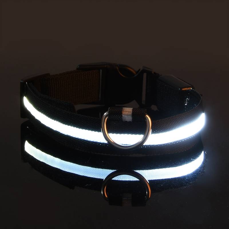 Leuchtendes LED-Hundehalsband in Schwarz, reflektierend und verstellbar, ideal für Sicherheit bei Nacht. Perfekt für Spaziergänge im Dunkeln.