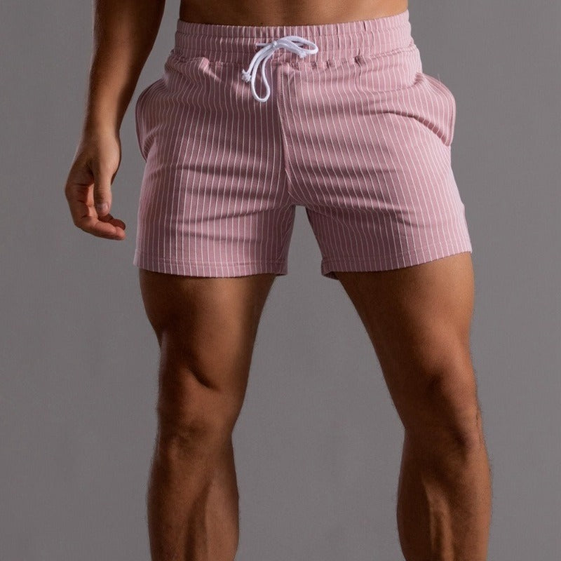 Männer-Shorts rosa gestreift, sportlich, bequem, elastisch, ideal für Fitness und Freizeit.