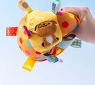 Bunter, bestickter Quietschball für Haustiere mit Punkten und Bändern, ideal für interaktives Spielen und Welpentraining. Perfektes Hundespielzeug.
