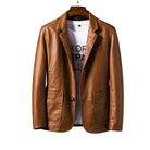 Herren-Lederjacke, braun, mit Reverskragen. Eleganter, schlanker PU-Blazer im koreanischen Stil. Perfekt für Business und Mode.