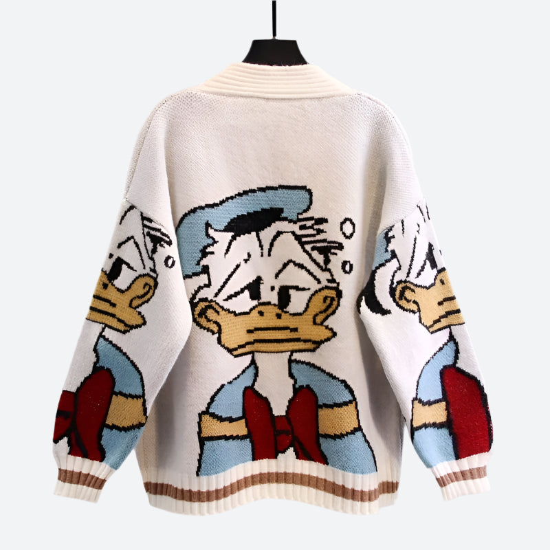 Disney Strickjacke mit Donald Duck Motiv, Cartoon-Pullover für Damen, Herbst/Winter, lässig, warm, modisch, japanischer Stil.