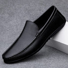 Schwarze Herren-Mokassins, Leder, rutschfest, modisch, bequem, Slip-On, Freizeitschuhe.