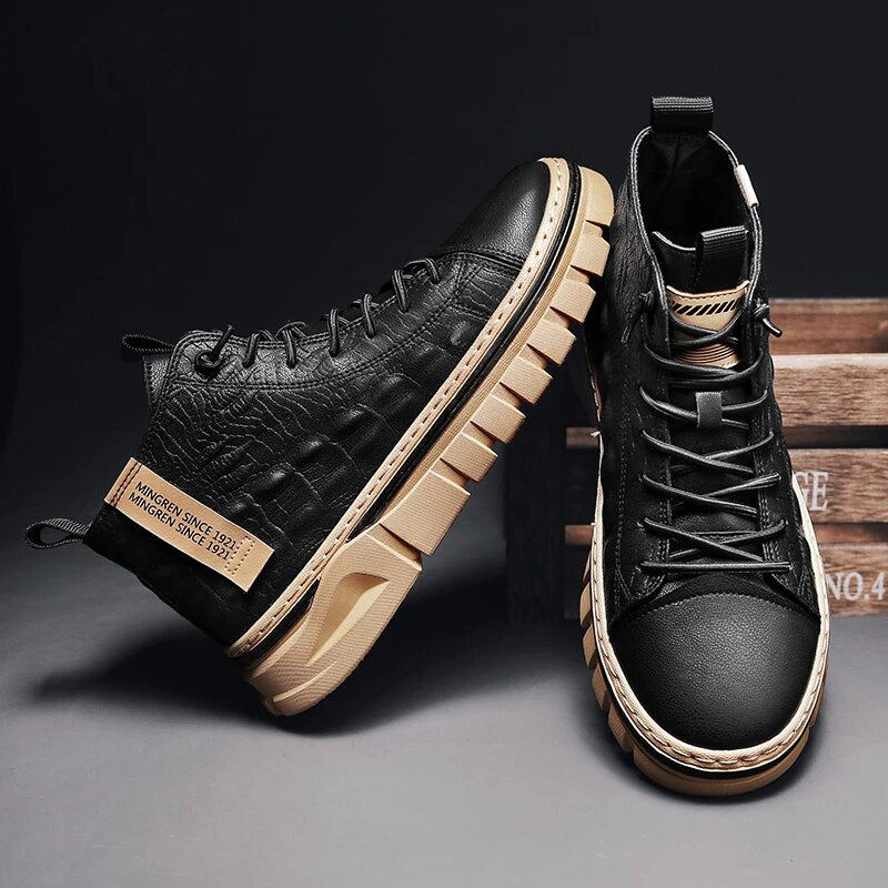 Herren-Sneaker aus Leder, schwarz, rutschfest, atmungsaktiv, modisch, Freizeitschuh, ideal für Sport und Alltag, trendige Herrenschuhe.
