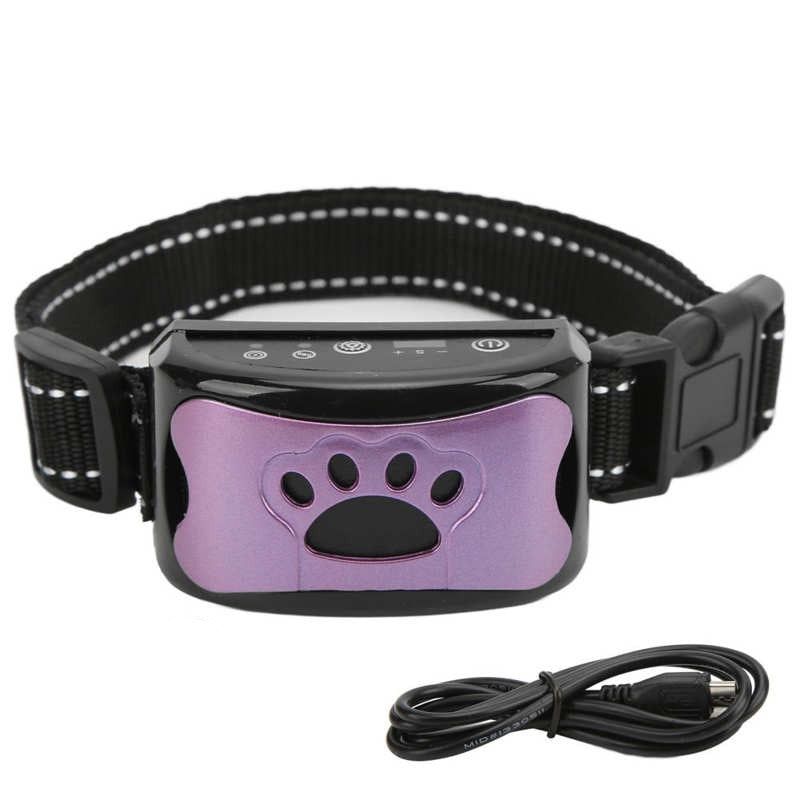 Lila Hundehalsband mit Pfotenmotiv, verstellbar, USB-Kabel, Trainingshalsband für Hunde.