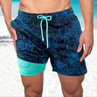 Herren-Badeshorts, blau mit Palmenmuster, elastischer Bund, Strandmode, Sommerbekleidung.
