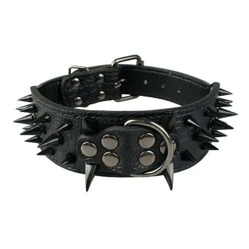 Schwarzes Lederhalsband mit Nieten, verstellbar, für Hunde, robustes Design.