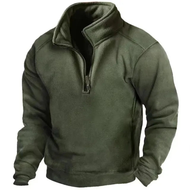 Herren Outdoor Fleecejacke, winddicht, olivgrün, mit Reißverschluss. Perfekt für taktische Aktivitäten, Wandern und Jagd. Warm und strapazierfähig.