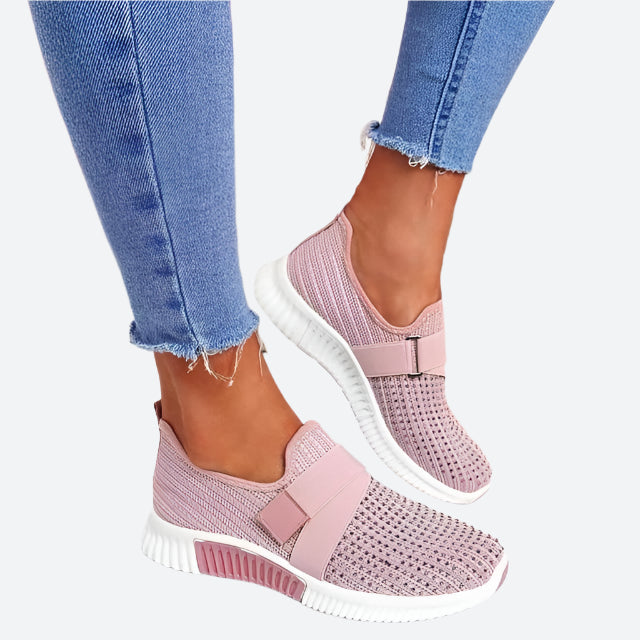 Damen Slip-On Sneaker rosa mit Klettverschluss, bequem, verbessert Gehhaltung, modisch.