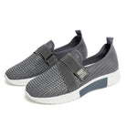 Graue Damen-Sneaker mit Klettverschluss, rutschfest, atmungsaktiv, verbessern Gehhaltung.