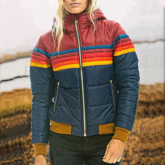 Damen Plüschmantel mit Kapuze, gesteppt, mehrfarbig, warm, modisch, ideal für Herbst und Winter, hochwertig, bequem, stilvoll.