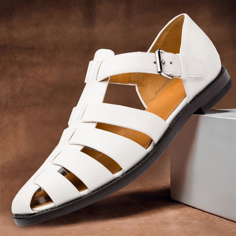 Weiße Ledersandalen für Herren, römischer Stil, Sommerschuhe, modisch, bequem.