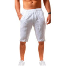 Weiße Herren-Shorts aus Baumwoll-Leinen, sommerlich, atmungsaktiv, locker, lässig.