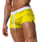 Herren-Badehose, schnell trocknend, atmungsaktiv, gelb, mit Reißverschlusstasche, ideal für Surfen, Schwimmen, Strand. Sportliche Boardshorts.