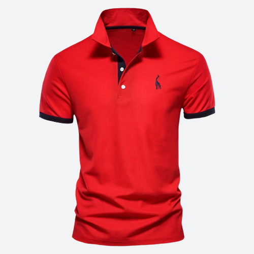 Rotes Polohemd mit klassischem Kragen und Knopfleiste, ideal für Herrenmode. Hochwertige Baumwolle, stilvolles Design, perfekt für Freizeitkleidung.