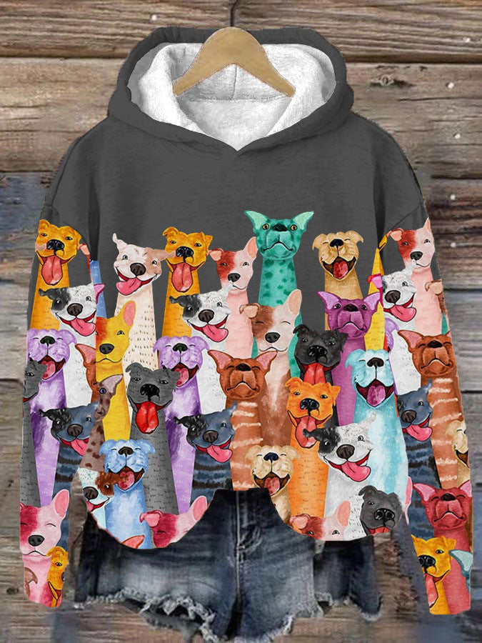 Bunter Hoodie mit Hundemotiv, ideal für Tierliebhaber. Modisches Design, bequemer Stoff, perfekt für Freizeitkleidung und Geschenkideen.