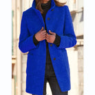 Damen-Wollmantel in leuchtendem Blau, Vintage-Stil, mit Stehkragen und Knöpfen. Perfekt für Herbst/Winter. Modischer, eleganter Look.