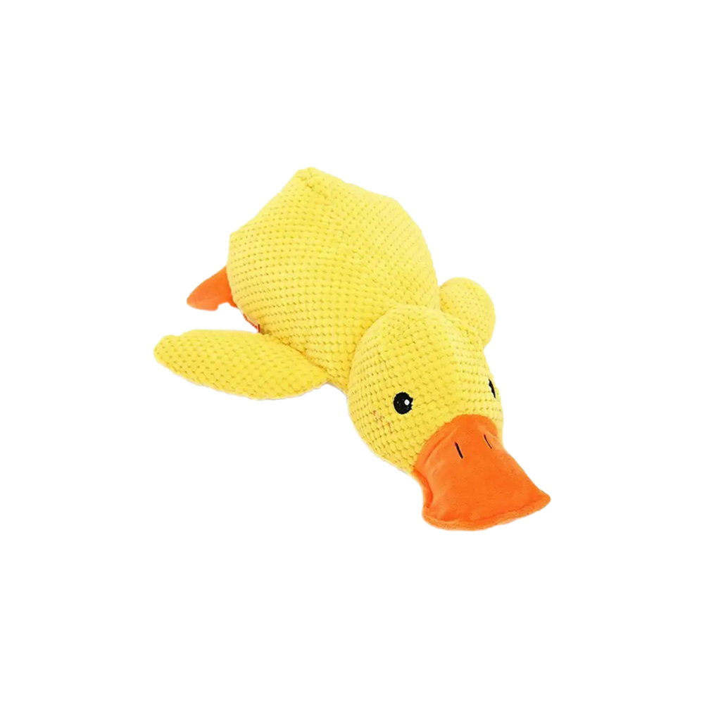 Gelbes Plüsch-Entenspielzeug mit orangefarbenem Schnabel und Füßen, ideal für Hunde. Weiches, strapazierfähiges Hundespielzeug für stundenlangen Spaß.