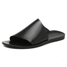 Schwarze Ledersandale für Herren, minimalistisches Design, rutschfeste Sohle, Sommerschuh.