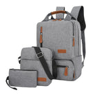 Grauer Rucksack-Set mit Laptopfach, Umhängetasche und Etui, ideal für Schule und Reisen.