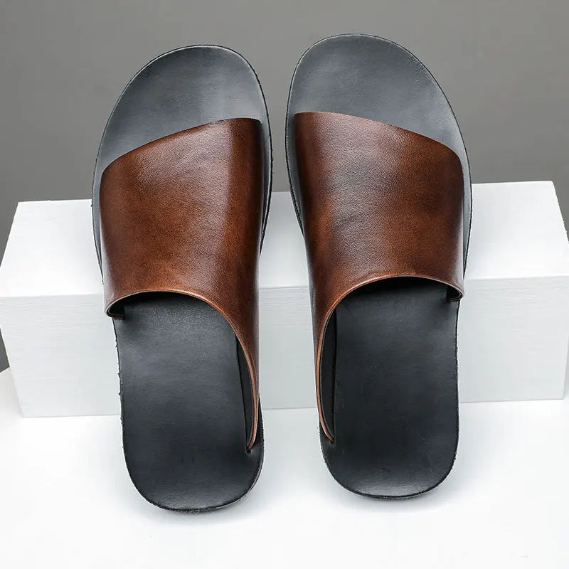 Braune Ledersandalen für Herren, rutschfest, bequem, modisch, Sommerschuhe, elegant.