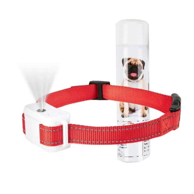 Rotes Anti-Bell-Halsband für Hunde mit Sprayfunktion, verstellbar, Nylonmaterial.