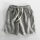 Graue Leinen-Shorts mit Kordelzug, lässig, bequem, Sommermode für Herren.