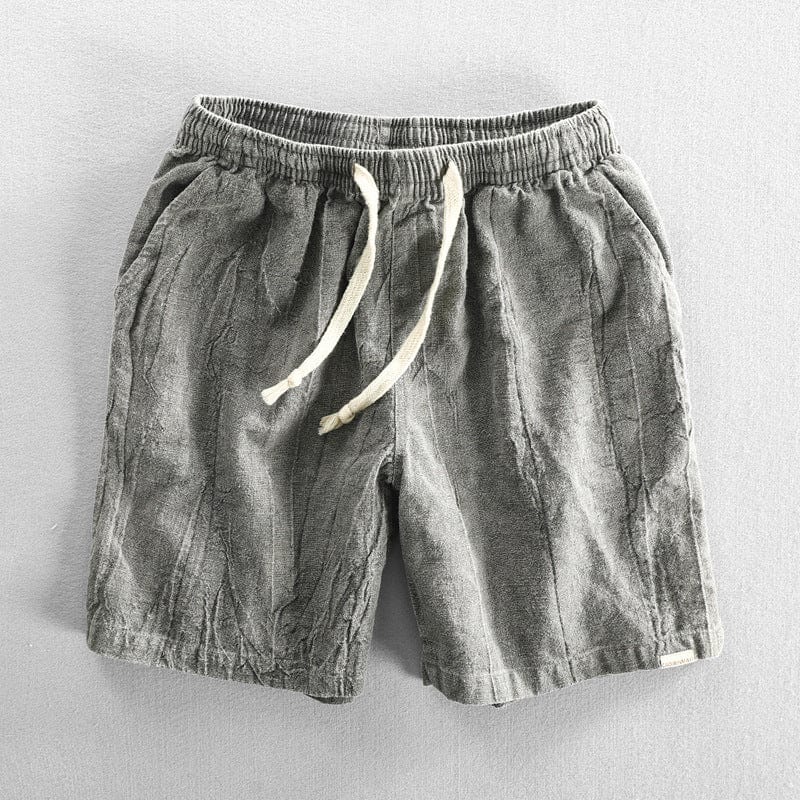 Graue Leinen-Shorts mit Kordelzug, lässig, bequem, Sommermode für Herren.
