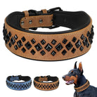 Braunes Lederhalsband mit schwarzen Nieten für Hunde, robust und stilvoll.
