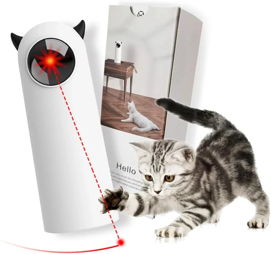 Katzenspielzeug Laserpointer, weiß, mit rotem Laserstrahl, interaktiv, für Katzenunterhaltung.