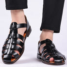 Schwarze Ledersandalen für Herren, formell, mit weicher Spitze, ideal für Sommer und Hochzeit.