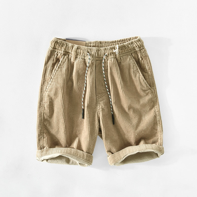 Beige Cord-Shorts für Herren, lässig, mit Kordelzug, Sommermode, bequem, atmungsaktiv.