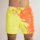 Bunte Badehose Herren, gelb-orange, wasserabweisend, elastischer Bund, Sommermode.