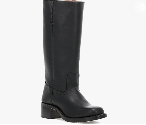 Schwarzer Lederstiefel für Damen, kniehoch, mit Blockabsatz. Ideal für Herbstmode, stilvoll und vielseitig kombinierbar. Perfekt für jeden Anlass.