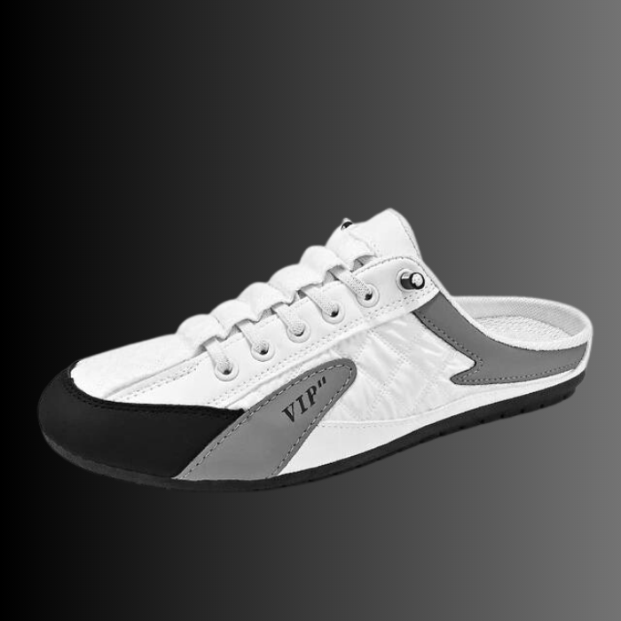 Weiße Herren-Sneaker mit offener Ferse, sportlich und bequem, ideal für Freizeit und Alltag. Perfekt für stilbewusste Männer.