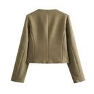 Damen Tweed Cropped Jacke, Herbst/Winter, runder Ausschnitt, langärmelig, stilvoll, warm, ideal für modische Outfits und kühle Tage.