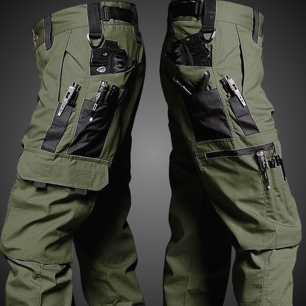 Grüne taktische Hose mit Taschen, robustes Design, Outdoor-Bekleidung, Herren, multifunktional.