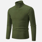 Grüner Rollkragenpullover für Herren, gestrickt, aus Baumwolle, ideal für Herbst und Winter. Stilvoll, warm und bequem. Perfekt für Freizeitmode.