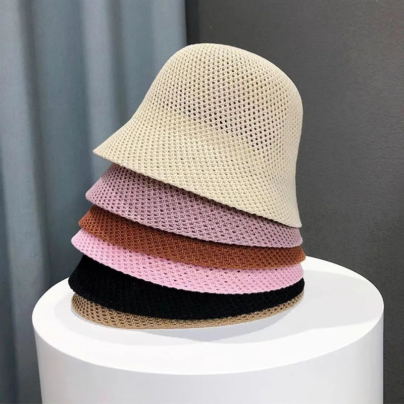 Damen-Sommerhut, atmungsaktiv, gehäkelt, in Beige, Rosa, Braun, Schwarz. Perfekt für Strand, Outdoor, faltbar, modisch, leicht.