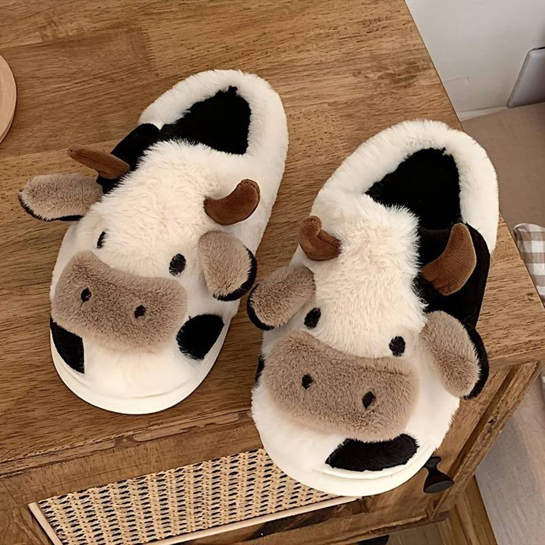 Kuh-Pantoffeln aus Plüsch, gemütliche Hausschuhe, rutschfest, warm, ideal für Winter, Damen und Herren, lustiges Design, Geschenkidee.