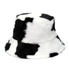Kuhfellmuster Eimerhut aus Kunstpelz, flauschig und warm, ideal für Damen im Winter. Modischer Outdoor-Sonnenhut, weich und stilvoll.