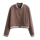 Damen Bomberjacke, elegant und einfarbig, mit O-Ausschnitt und langen Ärmeln. Modische, einreihige Knopfleiste, ideal für trendige Outfits.