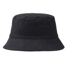 Schwarzer Baumwoll-Bucket Hat, faltbar, ideal für Outdoor-Aktivitäten. Modischer Fischerhut, perfekt für Herren. Streetwear-Accessoire.