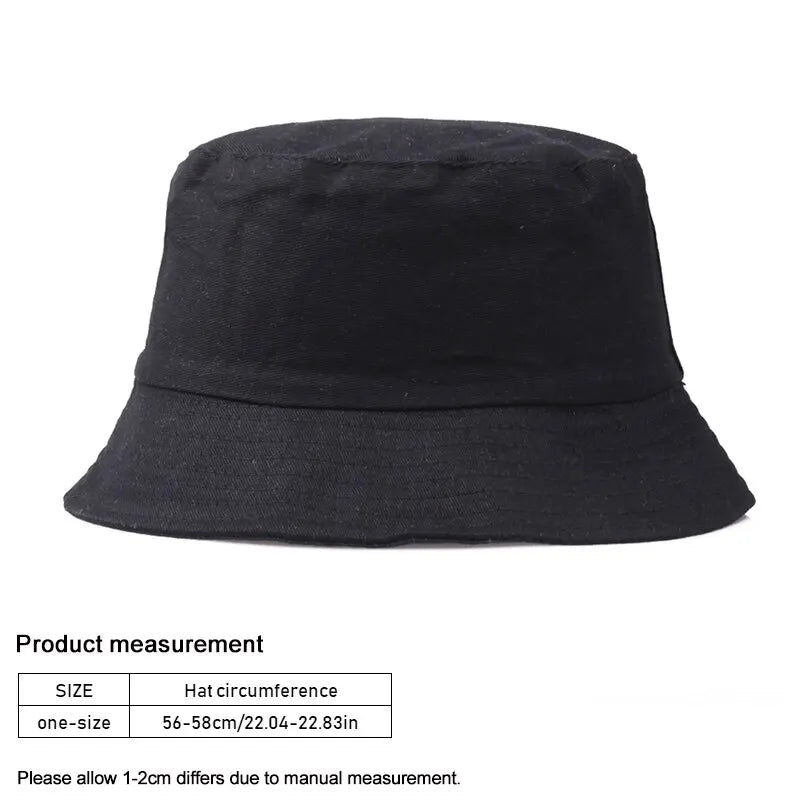 Schwarzer Baumwoll-Bucket Hat, faltbar, ideal für Outdoor-Aktivitäten. Modischer Fischerhut, Unisex, vielseitig und bequem.