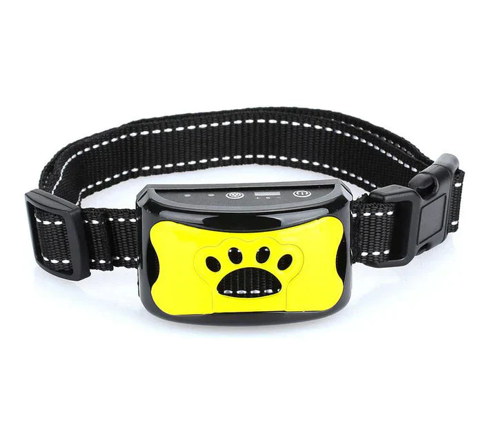 Zeus Anti-Bell-Halsband für Hunde, gelb-schwarz, verstellbar, mit Vibrations- und Tonfunktion, effektives Hundetraining, hochwertig.